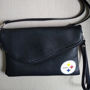 Black Crossbody Bag with Steelers Logo